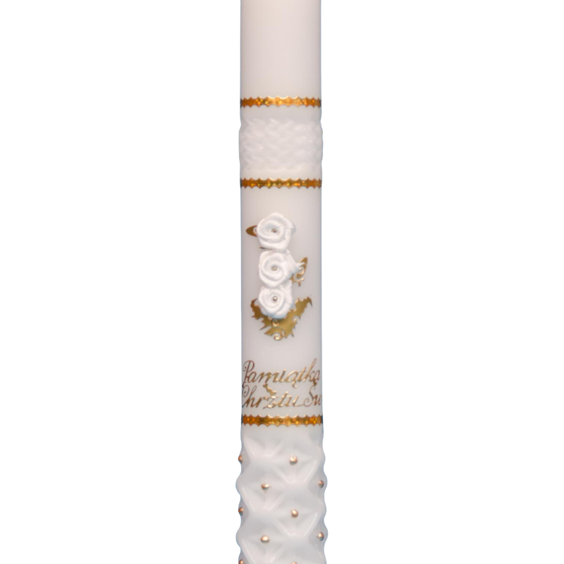 Świeca z białymi różyczkami