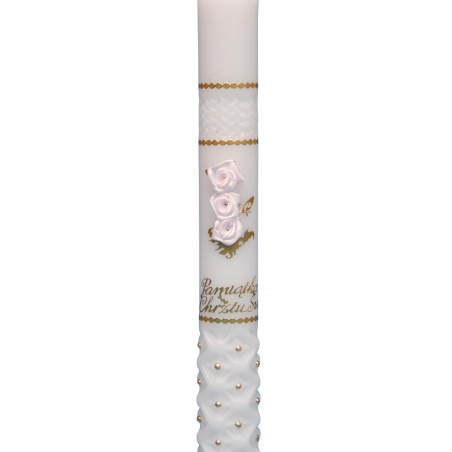 Świeca z różowymi różyczkami