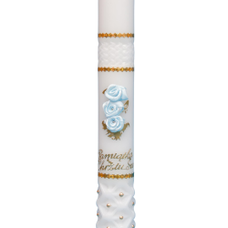 Świeca z niebieskimi różyczkami