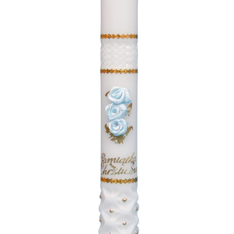 Świeca z niebieskimi różyczkami