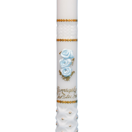 Świeca z niebieskimi różyczkami